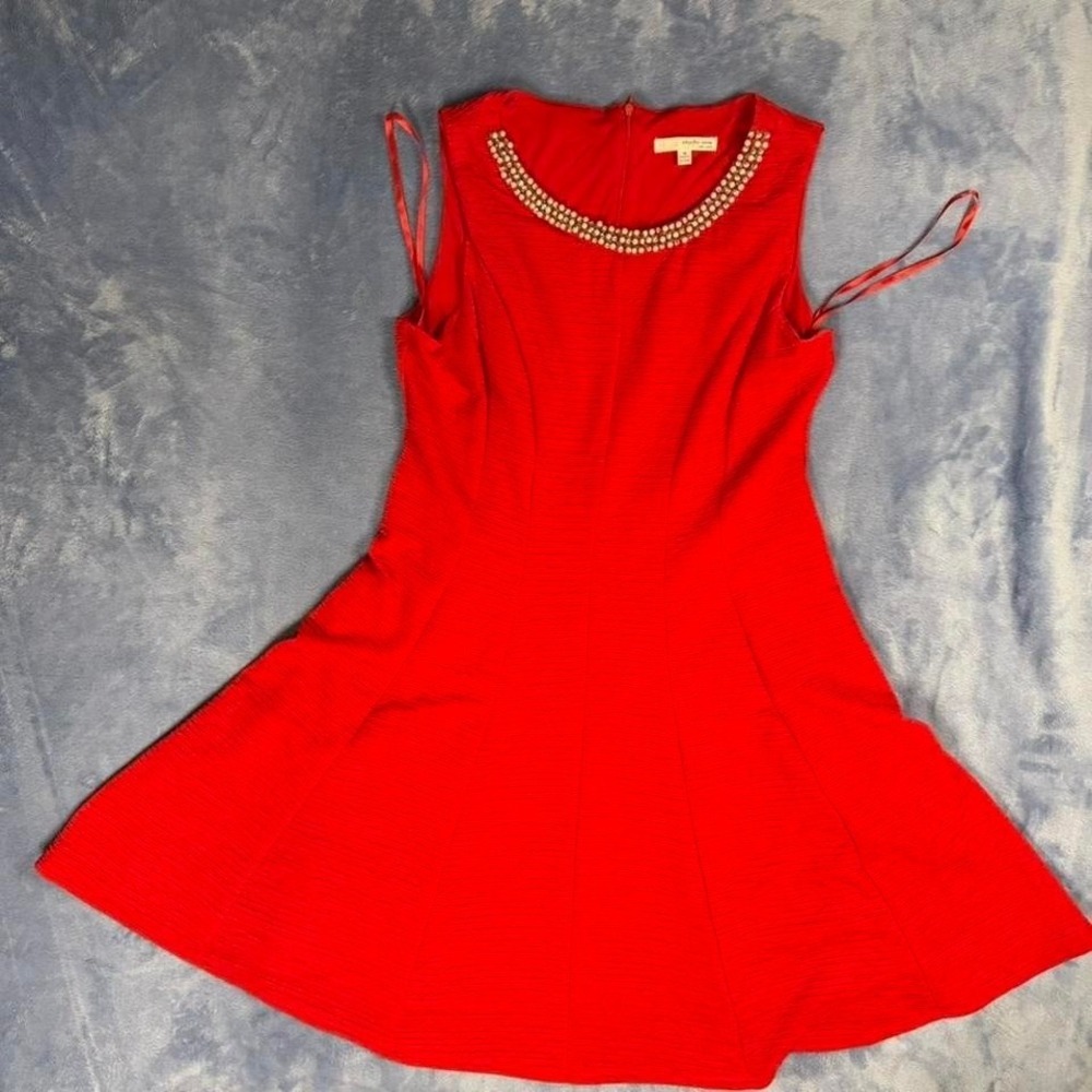 Vintage Red beaded dress with‎ adjustable straps and zipper back. Women Size: 16